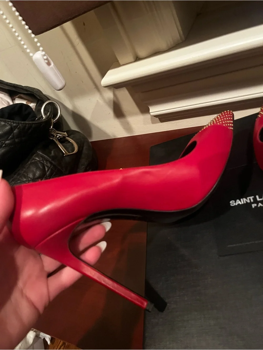 Saint Laurent Red Micro- Studded Pointed Pumps sz 39 - Picture 8 of 12